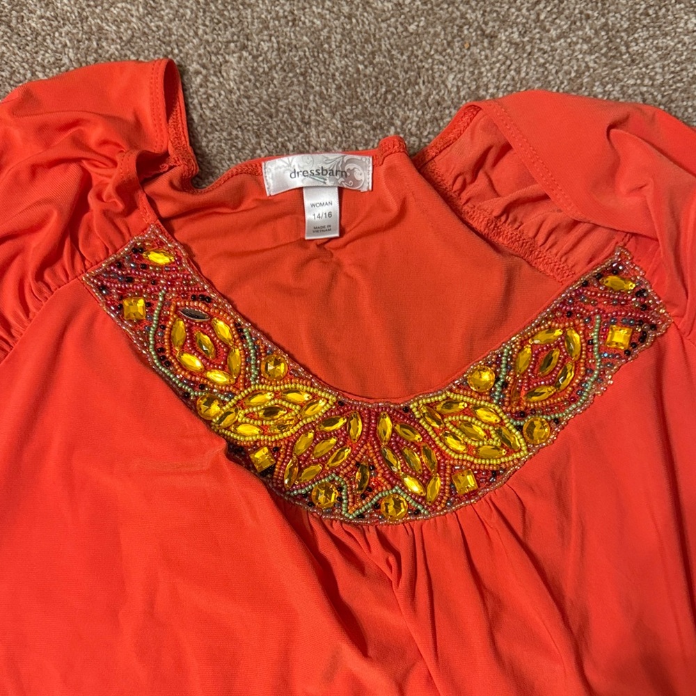 Dressbarn Women's Vibrant Orange Beaded Blouse